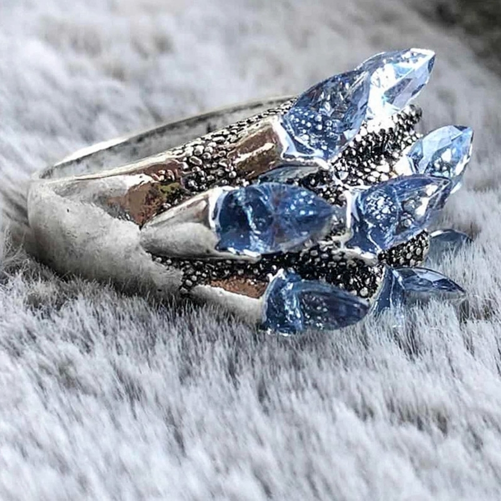 RESTOCKED! Raw Blue Celestite Geode Boho Alloy Silver Ring - Picture 6 of 6